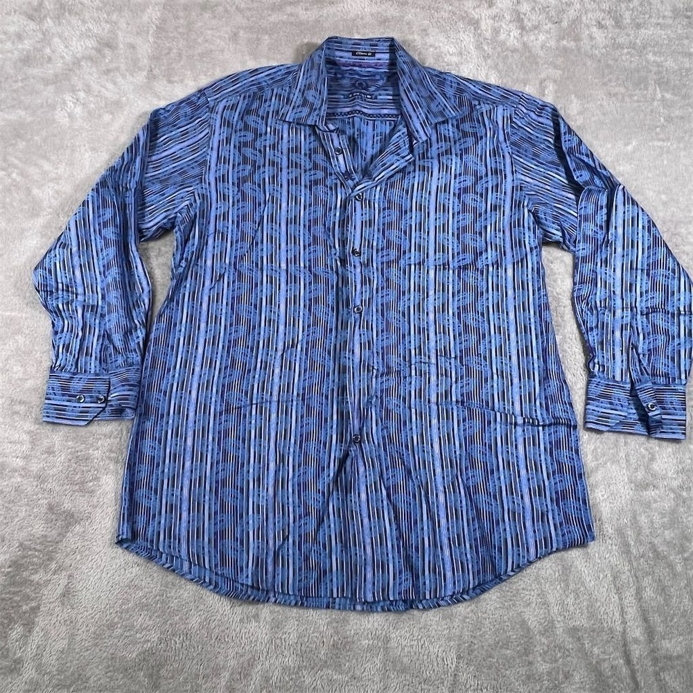 Bugatchi Uomo Dress Shirt Men's L Geometric Long Sleeve Button-Up Multicolor‎